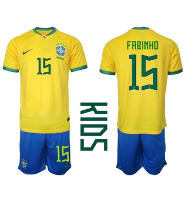 Brasil Fabinho #15 Hjemmedraktsett Barn VM 2022 Kortermet (+ Korte bukser)